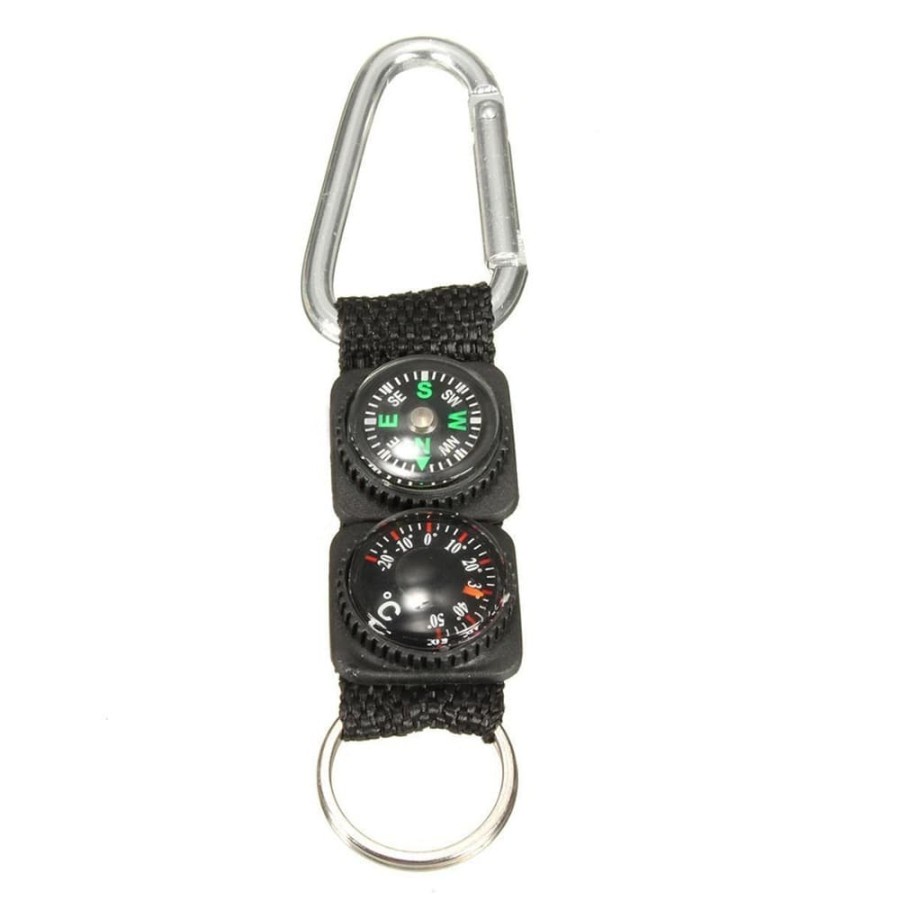 Mayitr Gantungan Kunci 3 in 1 Kompas Termometer Carabiner Key Ring - SF0006244 - Black