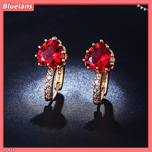 Perhiasan Anting Bentuk Hati Warna Merah Lapis Emas 18K Untuk Wanita