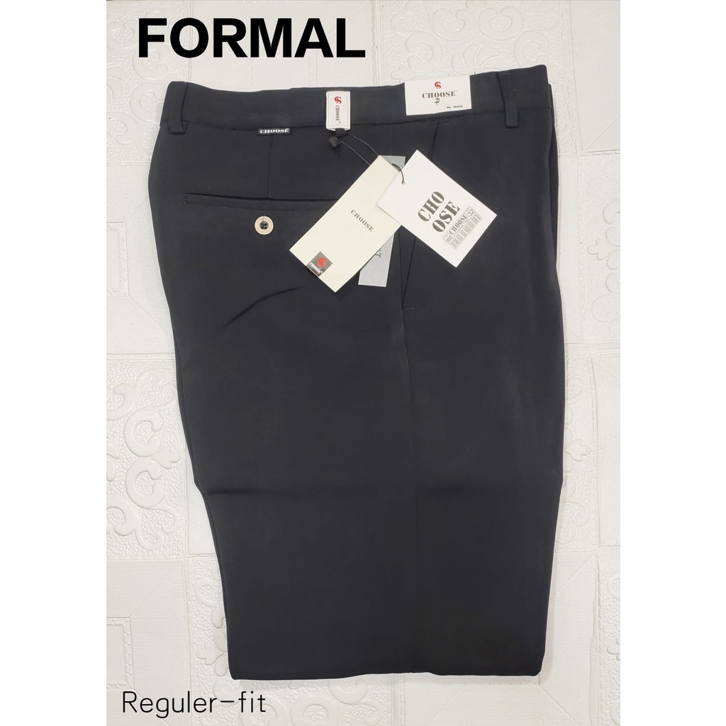 CHOOSE - Celana Bahan Formal kerja kantor hitam polos Reguler fit Big Size