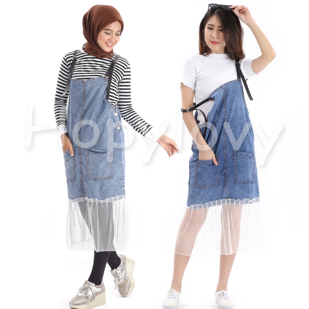 HOPYLOVY SUPER SALE 7.7 - Overall Jeans Wanita Kombinasi Tile Rosela