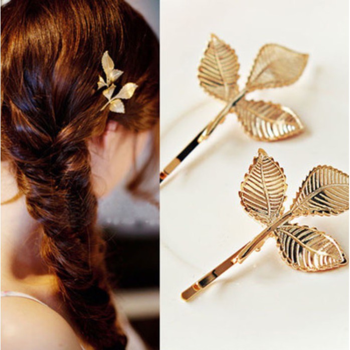 Hairpin Pin Jepitan Rambut DAUN Unik Gold Silver Aksesoris Wanita Cewe Korea Fashion