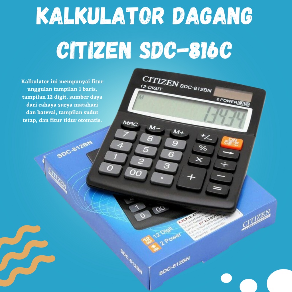 Kalkulator Dagang Citizen CT 812 BN 12 Digit / Citizen CT 816C 12 Digit 2 Power Check And Correct