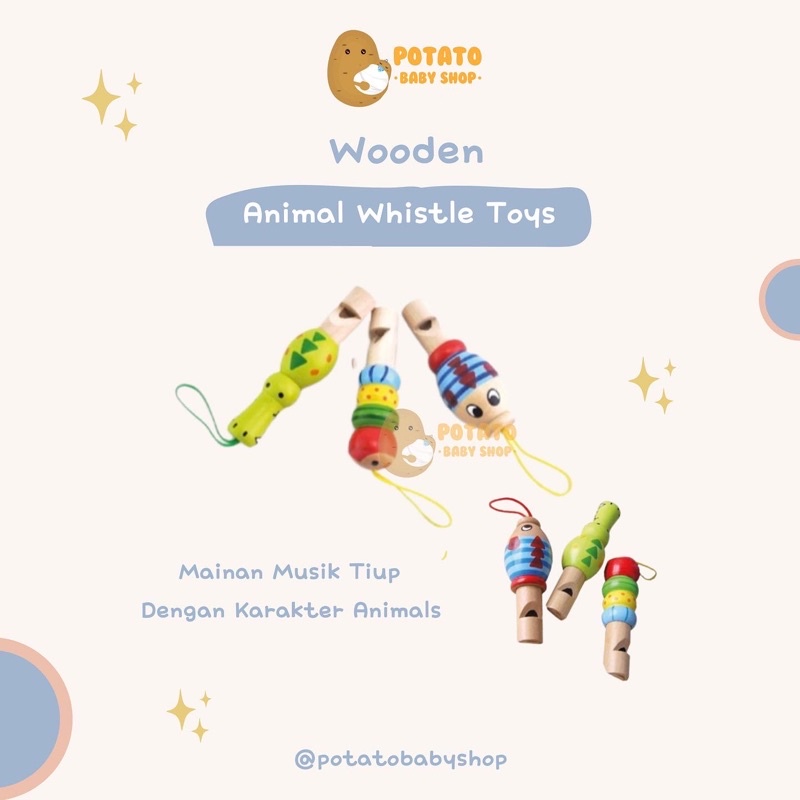 Wooden Animal Whistle Toys - Mainan Peluit Musik Tiup Anak