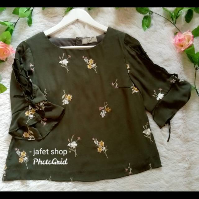 Green olive color O neck women blouse