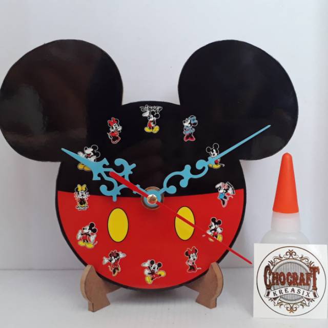 Jam meja bahan kayu mdf mickey minnie mouse kartun anak laki perempuan kartun