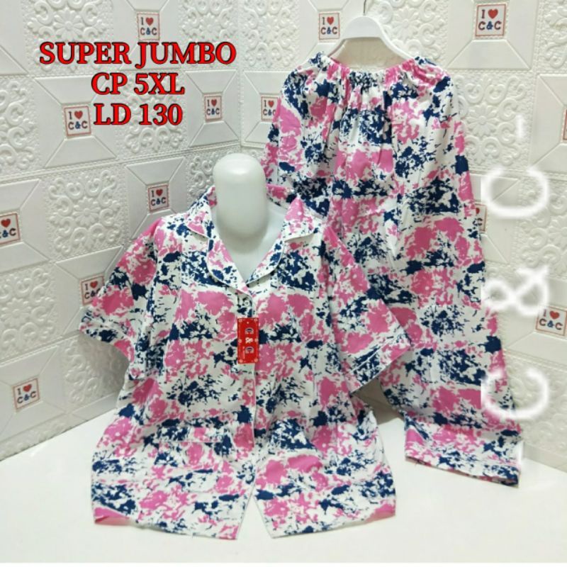 CNC - BAJU TIDUR WANITA PIYAMA CP SUPER JUMBO 5XL/LD 130/MICRO-Kombi pink