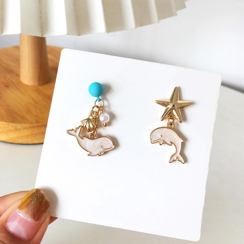 Fancyqube Anting Tusuk Gantung Wanita Desain Kucing / Bulan / Bintang / Bunga Asimetris Untuk Pesta / Hadiah