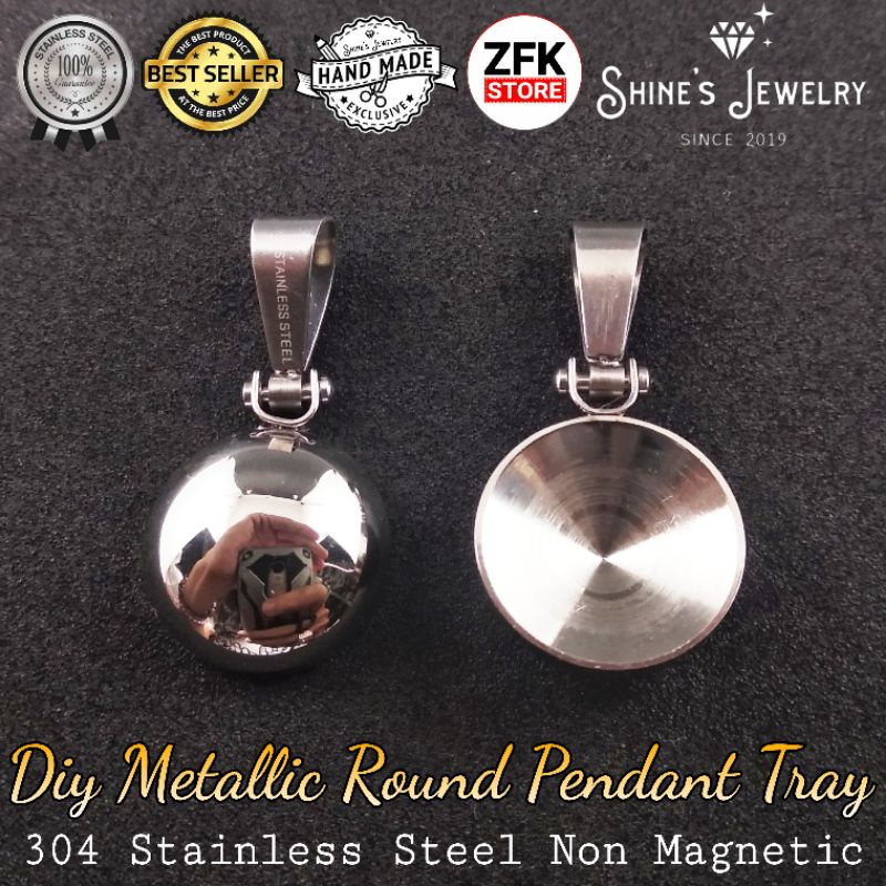 DIY Metallic Round Pendant Tray Emban Cangkang Liontin Model Bulat Nampan