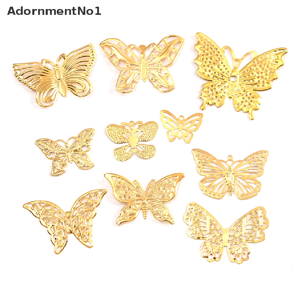 [AdornmentNo1] 50Pcs/Set Gold Metal Filigree Hollow Butterfly Charms Craft DIY Jewelry Making [new]