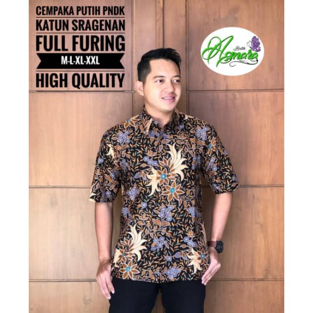 CEMPAKA PUTIH Batik Pria Katun Asli Halus // Kemeja Lengan Pendek Pria Full Furing Murah Berkwalitas