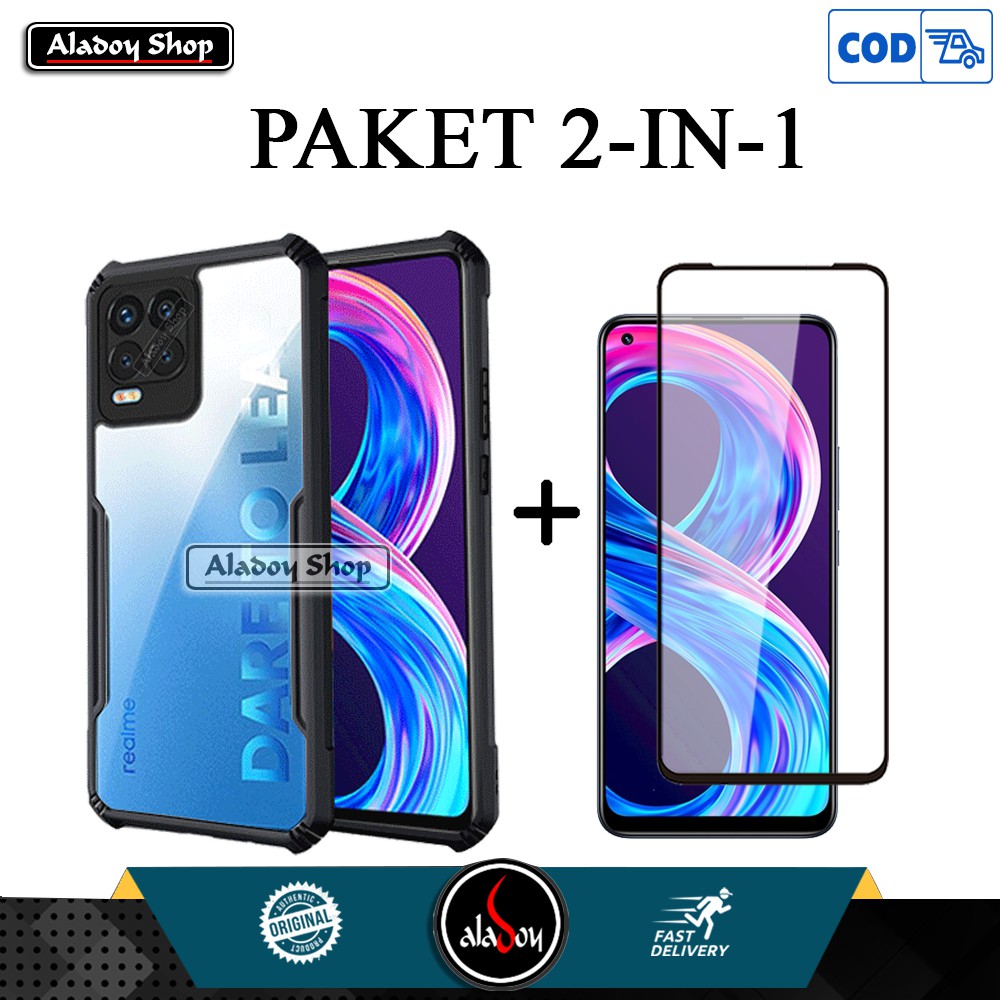 Case REALME 8 2021 Transparent Casing + Tempered Glass Layar Full