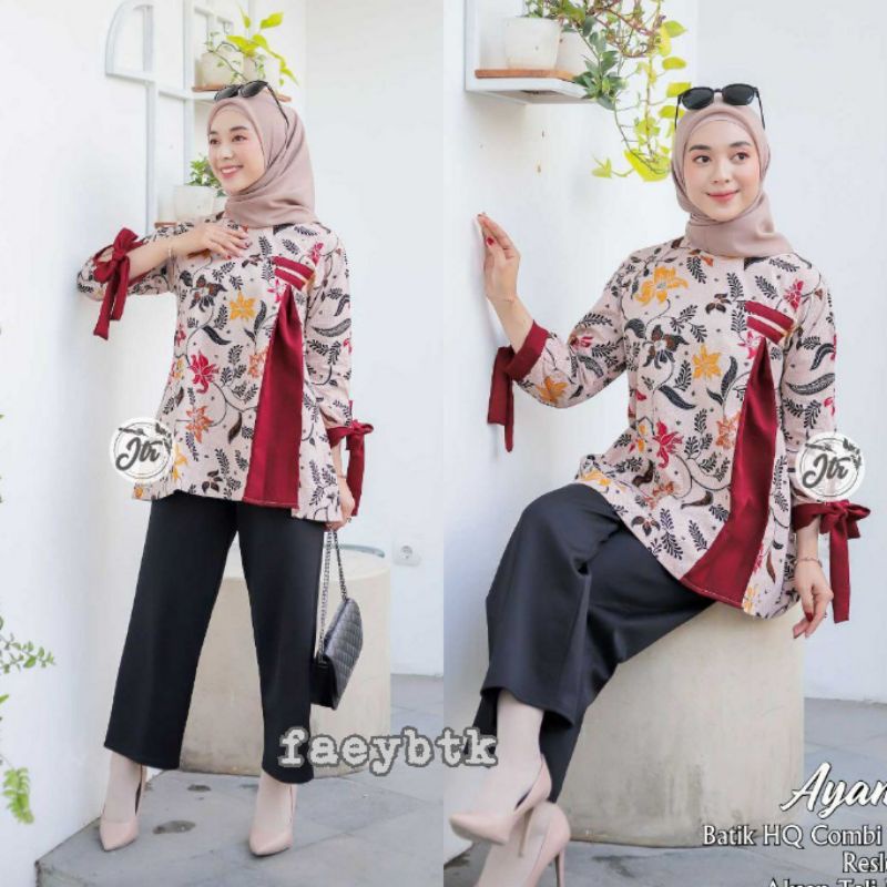 tey-17 Batik wanita ASJ SA HRB026 Kenongo Kemeja Tosca Pendek-AYANA MARUN