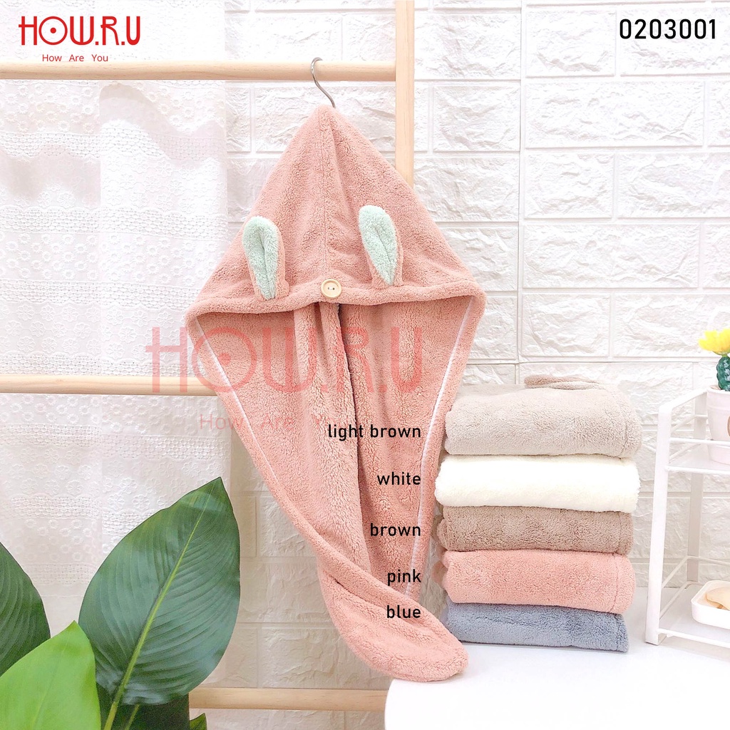 HOW.R.U | Handuk Keramas Microfiber Lucu Cepat Kering / Head Towel Model Kuping Bunny