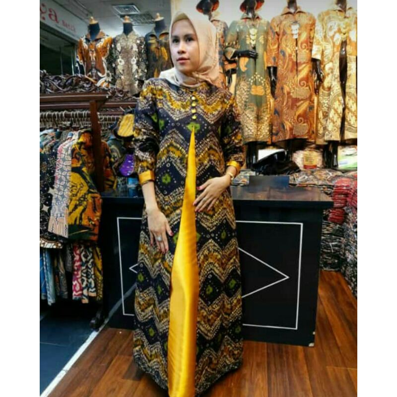 gamis batik bahan dobby dgn kualitas jaitan butik full puring waffer batik DB thamrin city