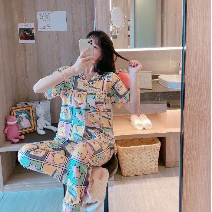 BAJU TIDUR PIYAMA SET KEMEJA CP LENGAN PENDEK CELANA PANJANG IMPORT PREMIUM BANYAK MOTIF PART 2-Checkered Duck
