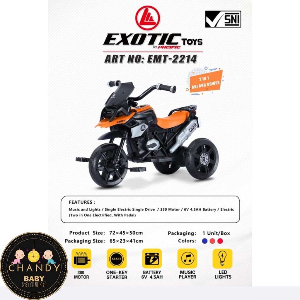 MOTOR AKI MAINAN ANAK RODA TIGA BISA GOWES EXOTIC EMT 2214