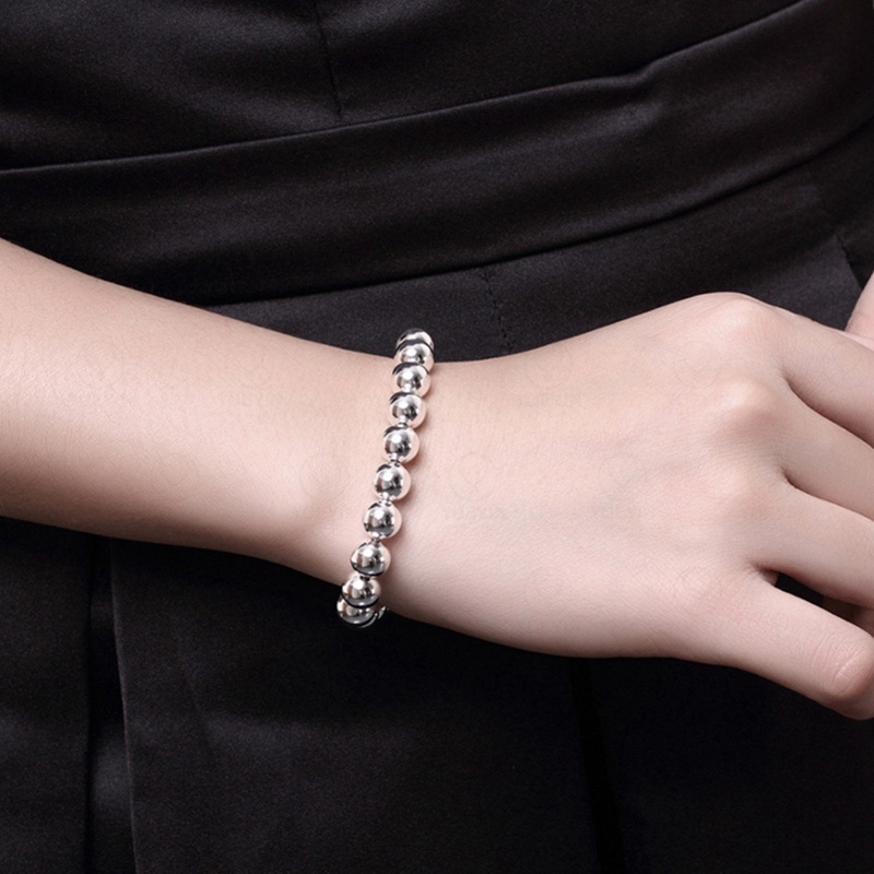 Fancyqube Gelang Rantai Sterling Silver 925 Hias Manik-Manik Bola Hollow Ukuran 8mm 10mm Untuk Wanita