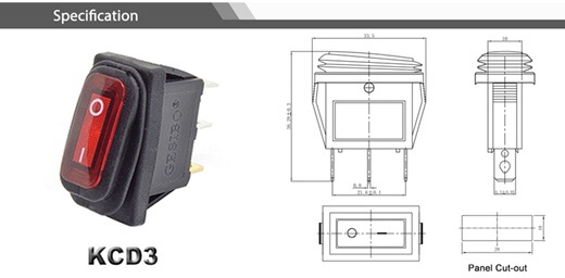 Saklar KCD3 12V 24V 220V 30A Tahan Air Rocker Switch 3 Pin SPST On Off Rocker