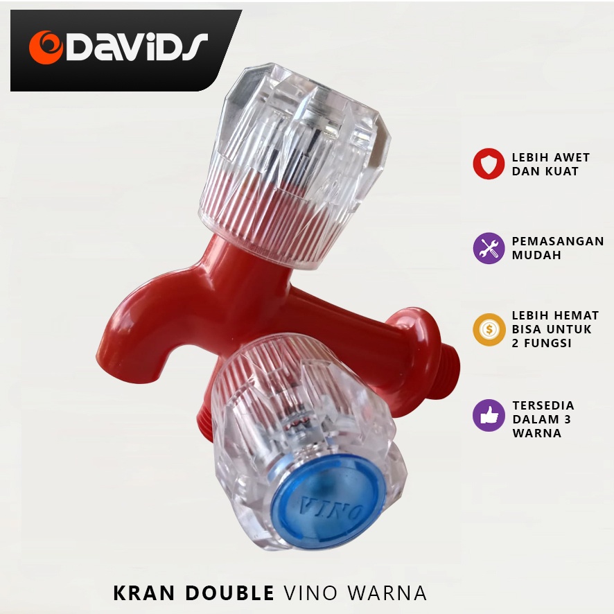 Vino Kran Cabang Shower 2 Double Mesin Cuci Keran Air Plastik Pvc Anti Bocor Sower Dobel