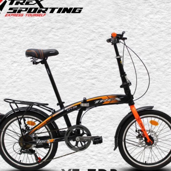 Sepeda Lipat 20 Trex XT-7 Rem v Brake Shimano 7 Speed Boncengan untuk Anak dan Dewasa
