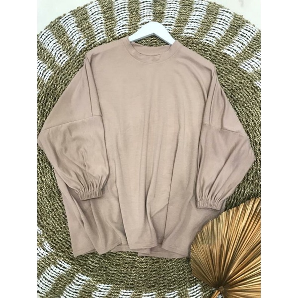 ATASAN BLOUSE WANITA BATWING JUMBO BIGSIZE OVERSIZE BABYTERRY SPANDEX - 1781-Cokelat Susu