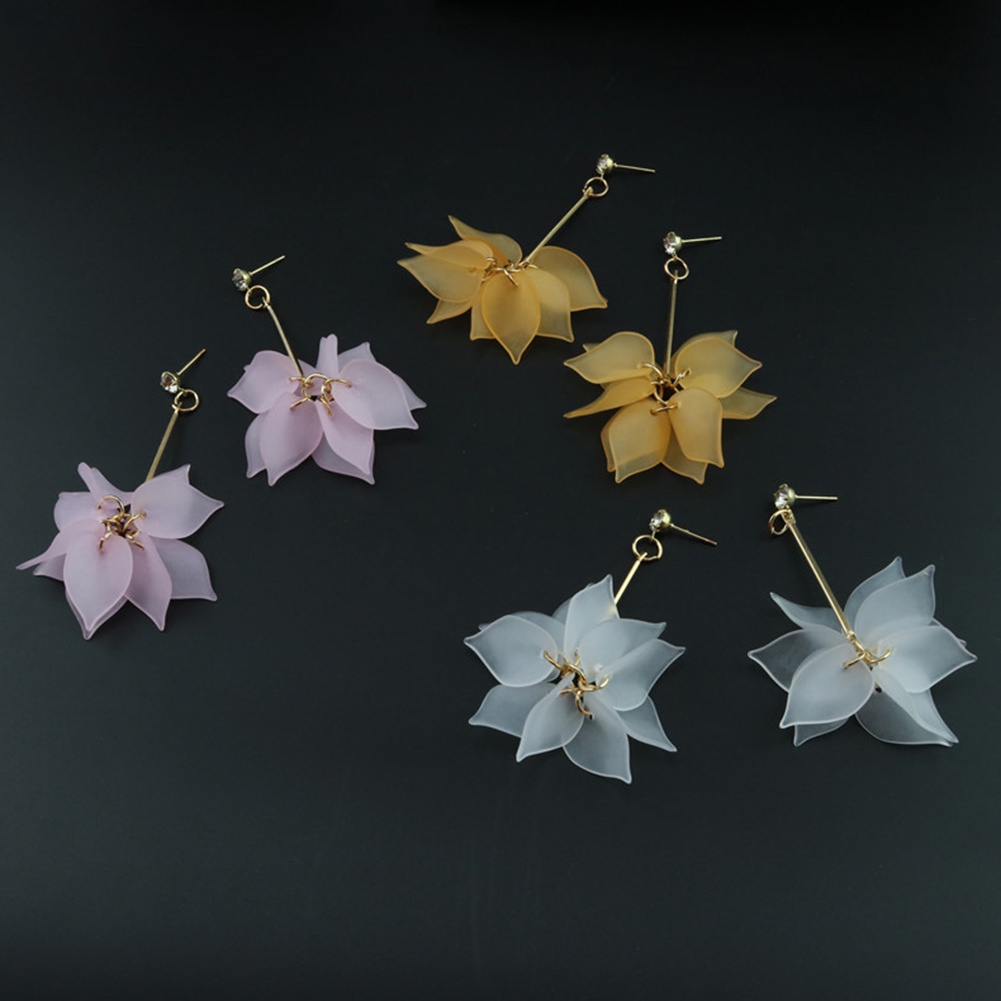 Hu Hu Hu Hu Hu Alat Bantu Pasang Kacamata♡ Anting Stud Panjang Menjuntai Bentuk Kelopak Bunga Bahan Resin Untuk Wanita