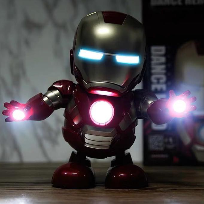 Mainan Robot Dance Super Hero Musik dan LED / Bumblebee / Iron Man - M - Merah
