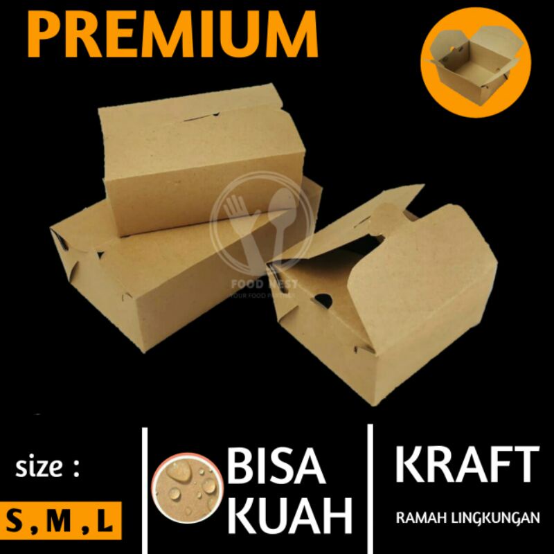 PAPER LUNCH BOX KAIT BOX KOTAK MAKAN BOX MAKANAN  KEMASAN PACKAGING BOX KRAFT FOOD PAIL COKLAT S MT