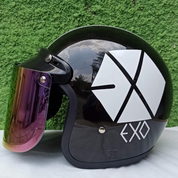 Helm Bogo Retro Dewasa Full Leher Cewek Cowok Motor Sni Helm EXO K-pop SNI