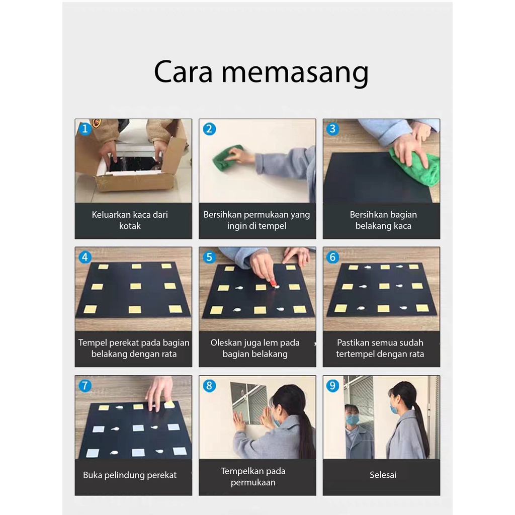 Cermin Kaca Rias Dinding Washtafel Kamar Mandi Aesthetic Persegi Anti Kabut Tanpa Bingkai Ukuran 40x60 cm dan 50x70 cm