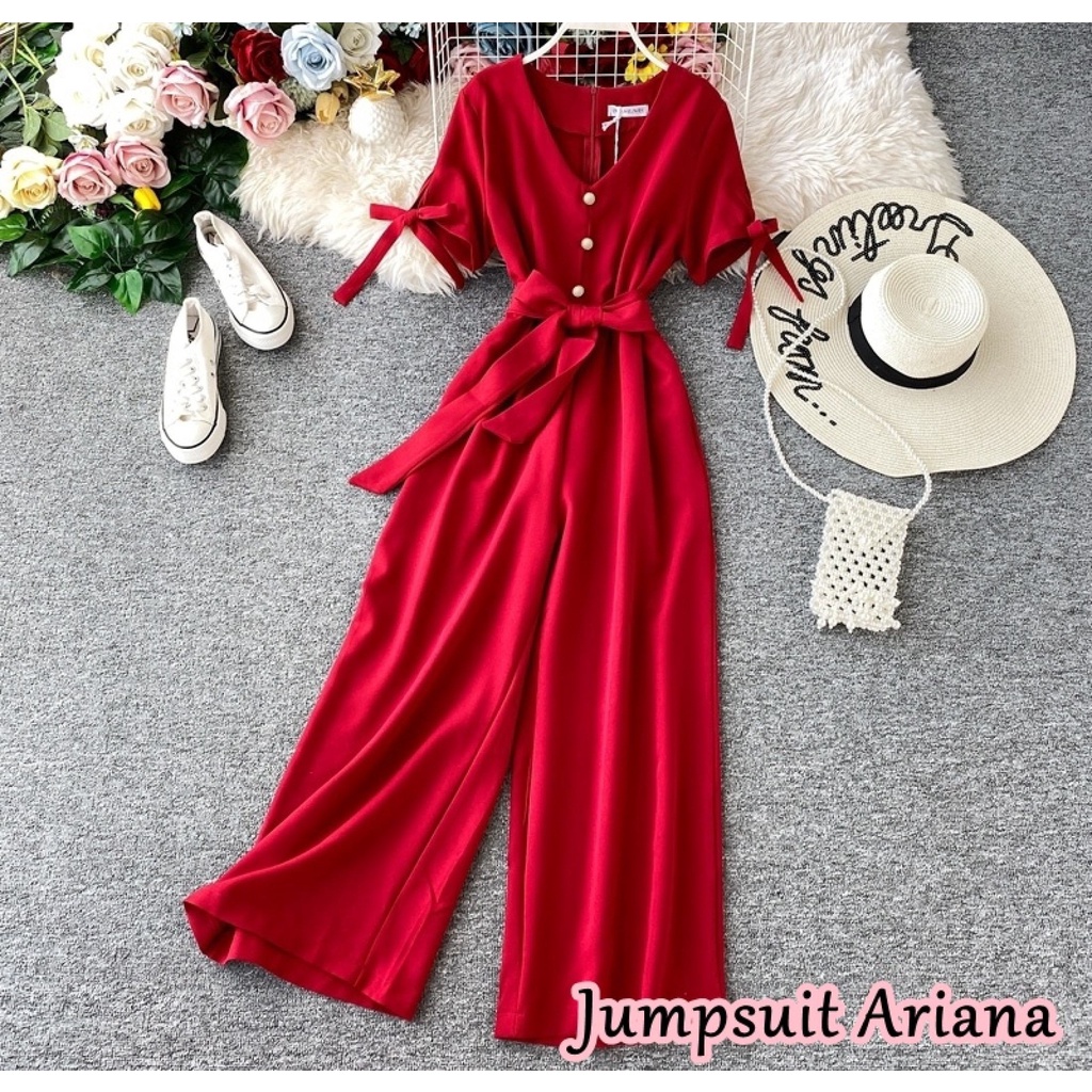 WSE390 - Jumpsuit Ariana Bahan Super Lembut Tidak Berbulu Ada Sleting Di Belakang Bisa COD