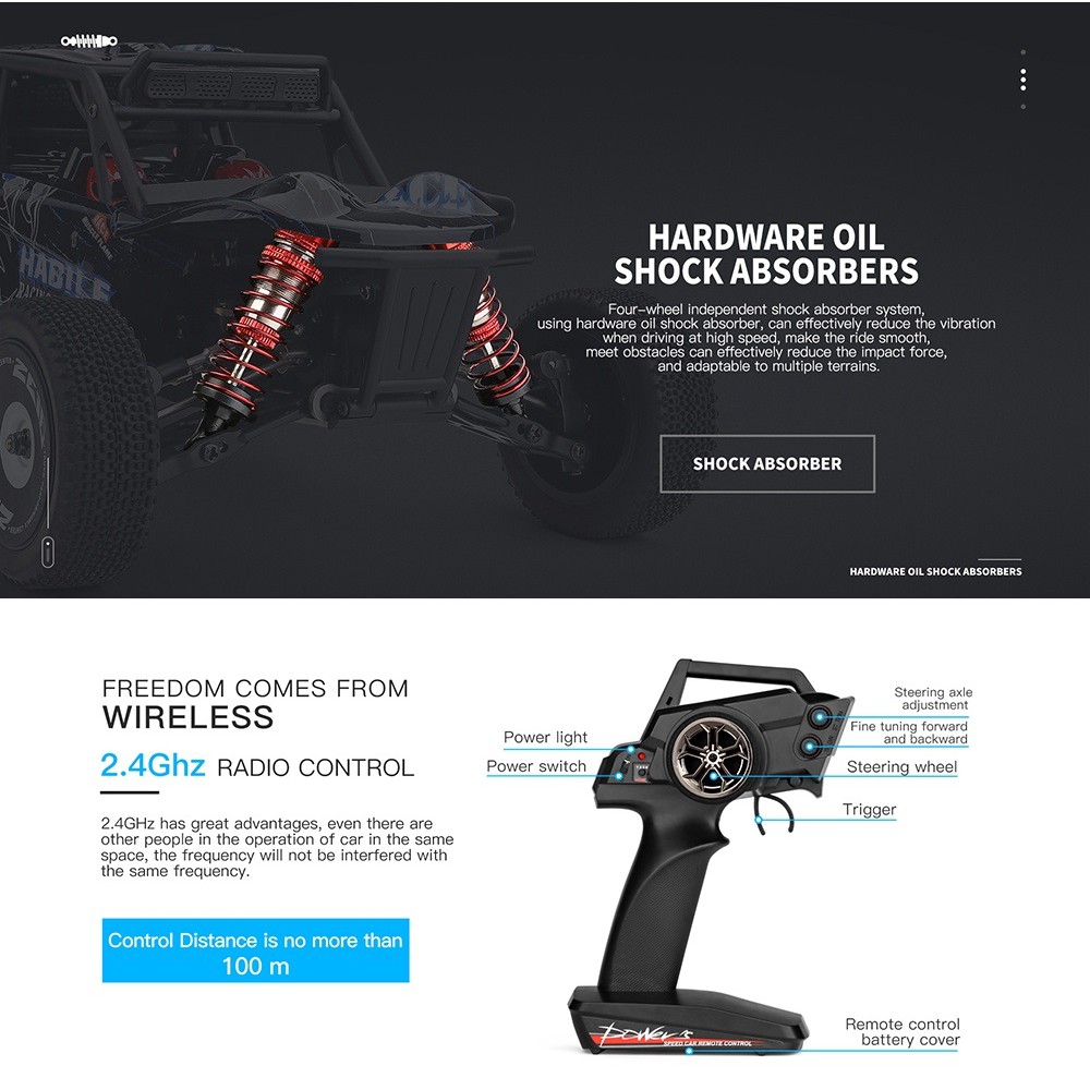 WL 124018 1/12 RC Car Buggy Metal Chassis 60km/h 2.4G 4WD Off Road-1
