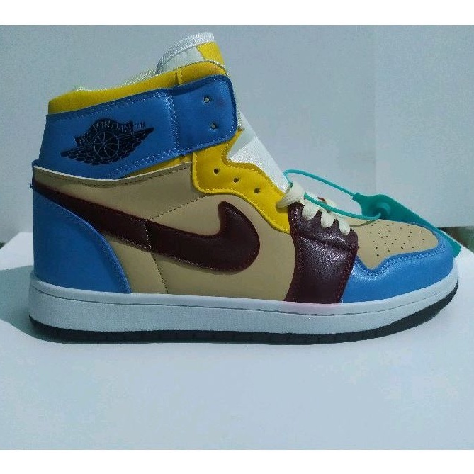 Sepatu Nikie Air Jrdan 1 High Fearless Maison Blue Brown Import