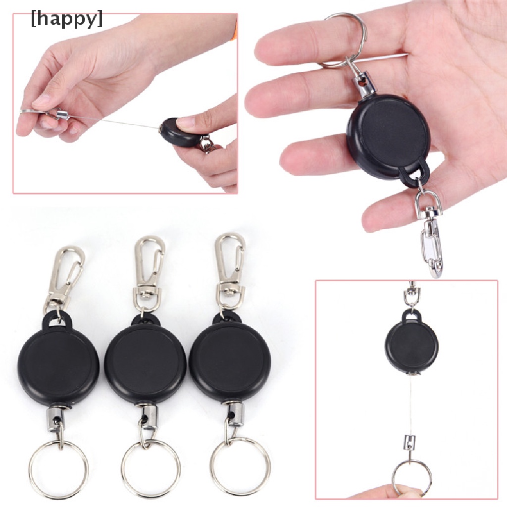 HA Retractable Key Chain Reel Steel Cord Recoil Belt Ring Badge Pass ID Card Holder ID