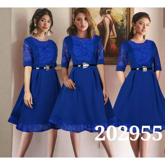 202955 Dress Pesta seragam natal brukat scuba