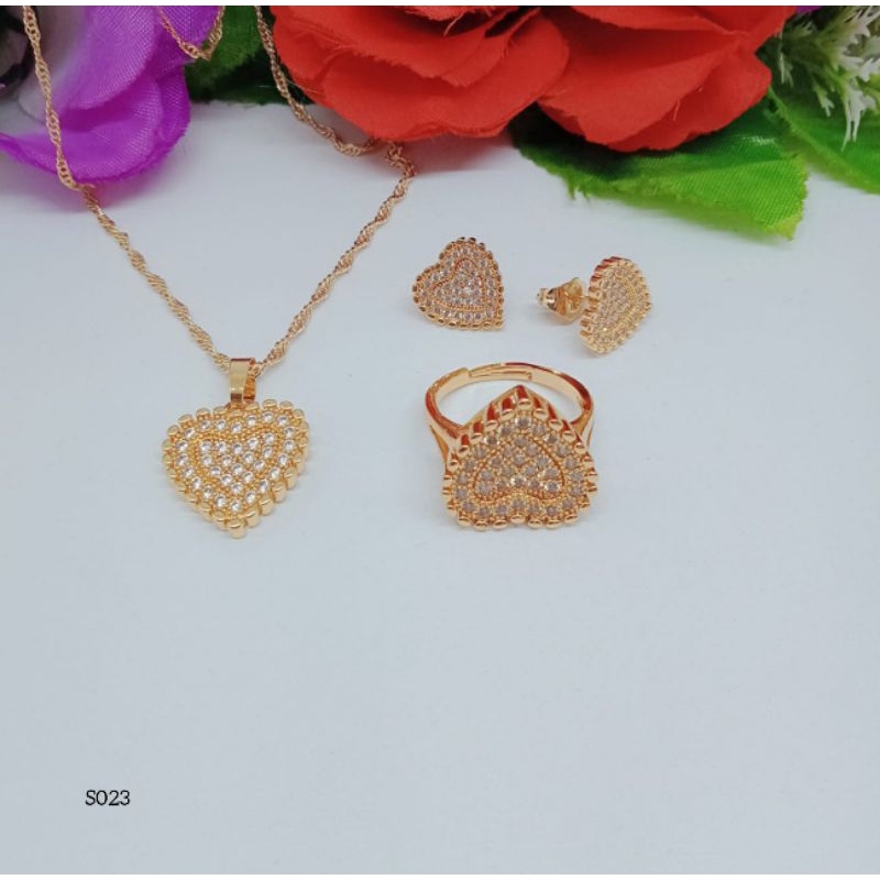 SET Perhiasan Kalung+Liontin+Cincin+Anting Xuping Permata Lapis Emas 18k S023