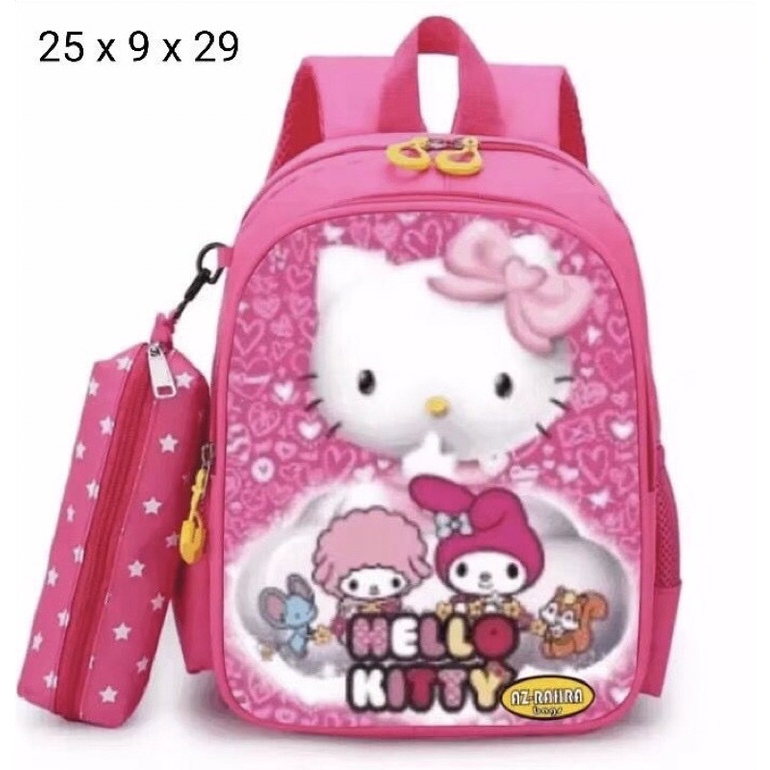 TAS PUNGGUNG RANSEL BACKPACK ANAK HELLO KITTY BONUS TEMPAT PENSIL PINK UNGU BIRU TK PAUD SD UKURAN KECIL