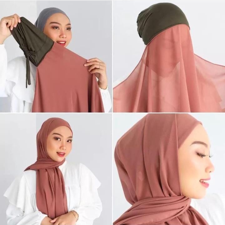 Pashmina 2 in 1 Inner Ceruty Babydoll ala Dinda Hauw Bisa bolak balik Anti Pusing / Pasmina Inner