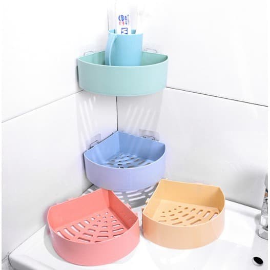 FUTAKO Rak Sudut Kamar Mandi / Rak Holder Kamar Mandi / Rak Sudut Plastik WARNA BIRU