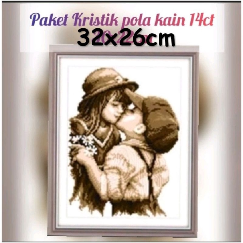 paket kristik pola kain anak romantis sweet memory black white cross stitch