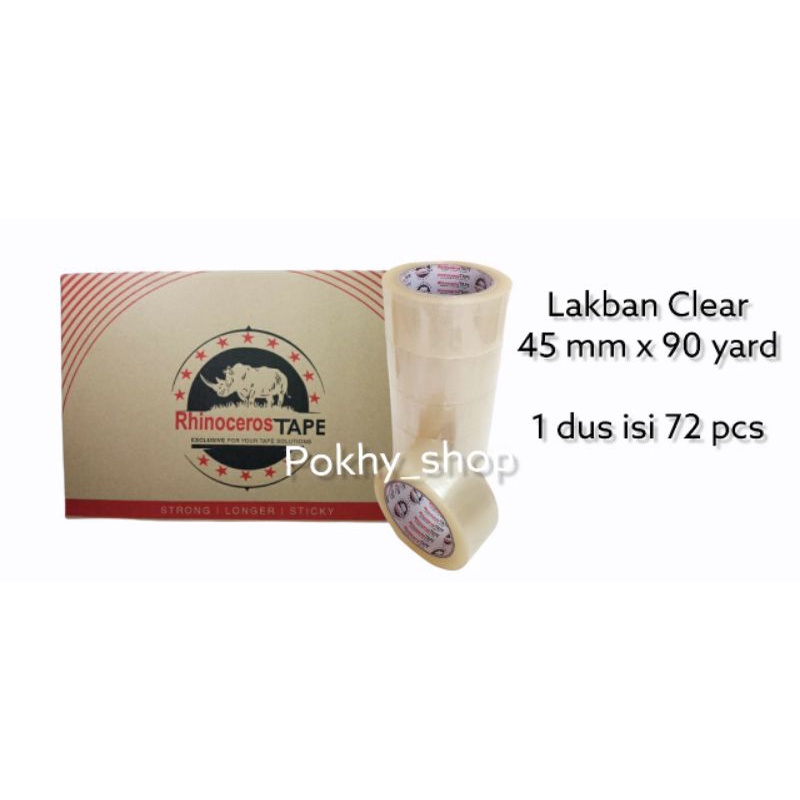 

Lakban Bening Rhinoceros Tape Clear 2 inchi 45mm x 90 yard isi 72 pcs /JTR