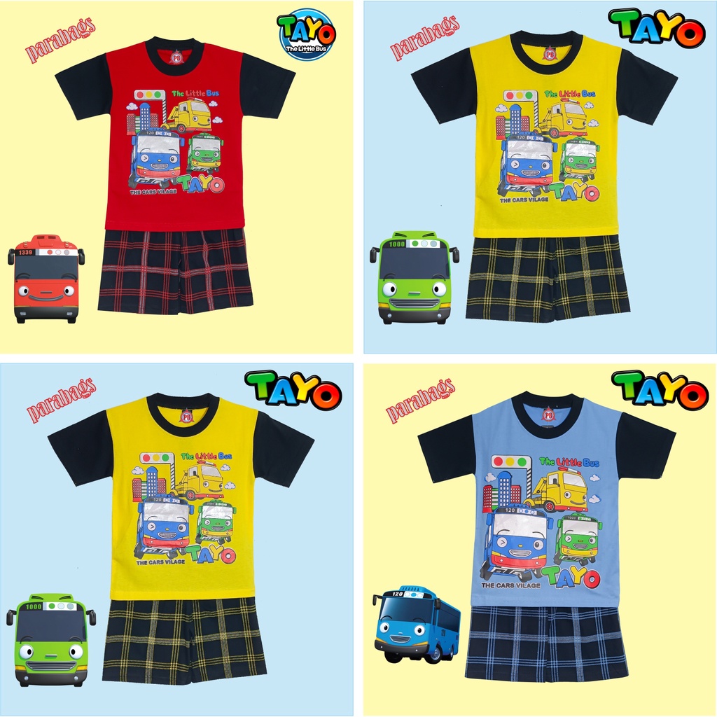 setelan kaos anak laki laki bus biru