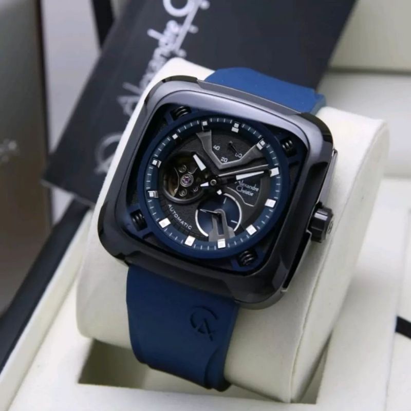 Jam Tangan Alexandre Christie Automatic AC 6577 Pria / AC6577 MA Blue Black Original