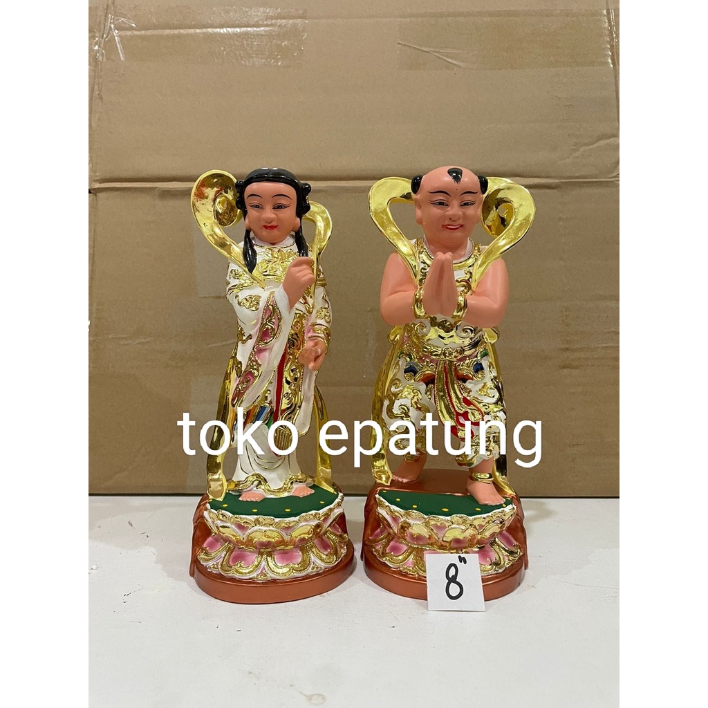 patung pengapit dewi kwan im / kwan in / guan yin -kayu -8 inch - putih