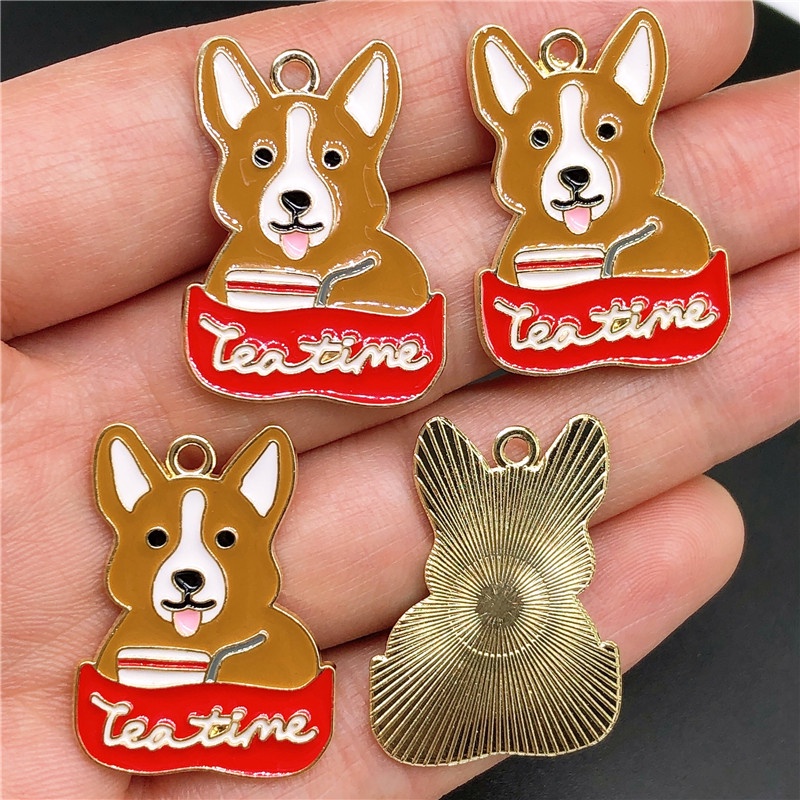 4pcs Liontin Enamel Bentuk Anjing Kelinci Bahan Alloy Untuk Membuat Perhiasan Charms