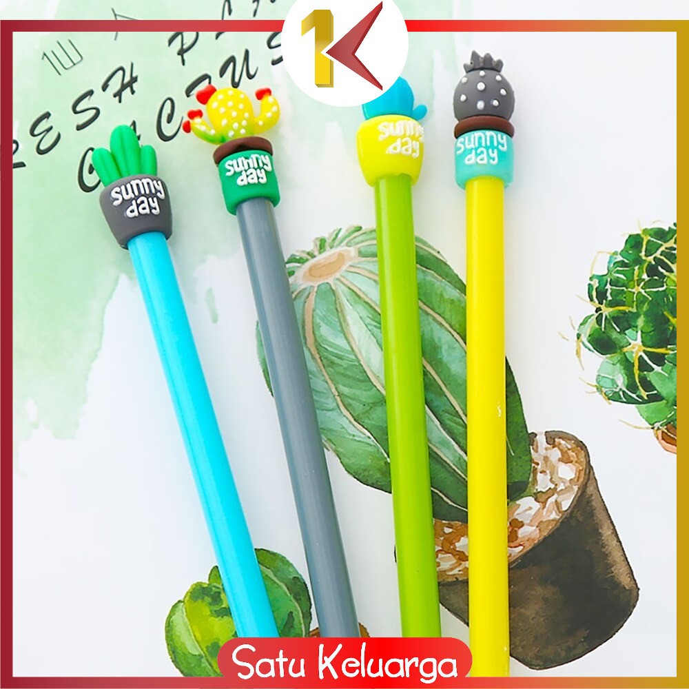 SK-A16 Pulpen Gel Karakter Kaktus / Pena Kaktus / Bolpen Gel / Pulpen Lucu Unik Bentuk Pot Kaktus-3
