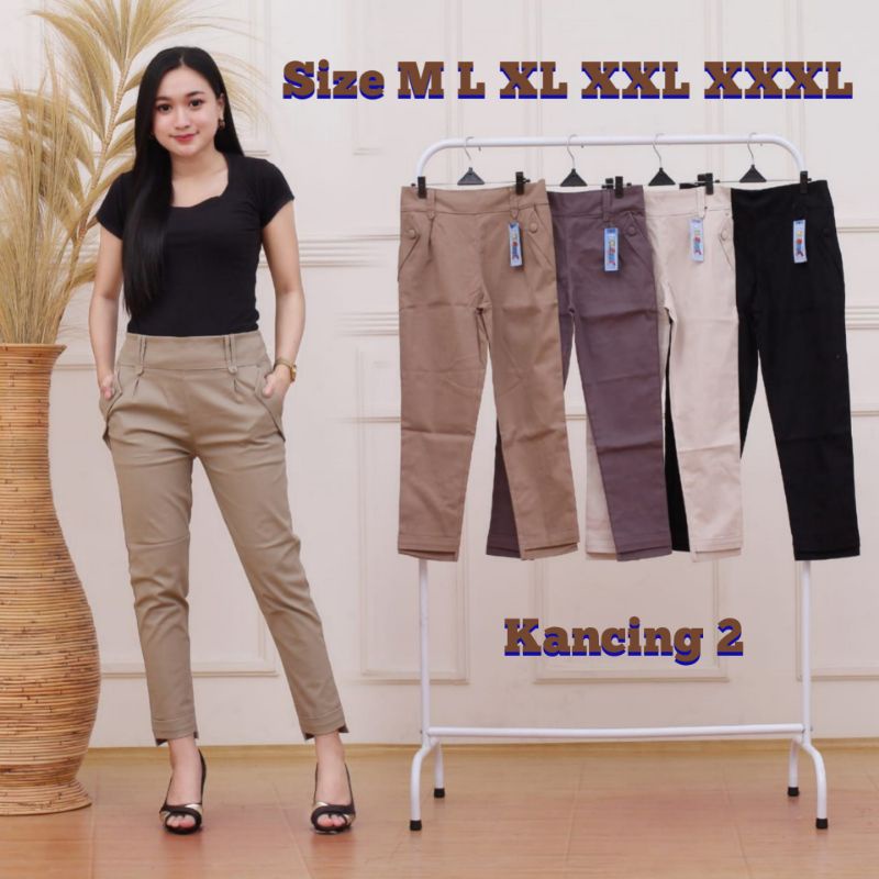 BAGYPANTS KANCING 2// CELANA KERJA WANITA KEKINIAN// CELANA WANITA KANTOR M L XL XXL XXXL