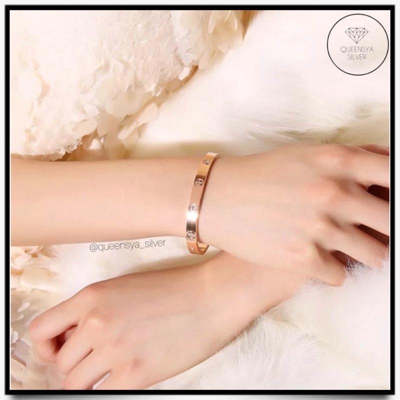 Gelang Couple Silver Asli 925 Bangle Chartier Remaja Dewasa Lapis Mas Putih Kuning 18K || Pasangan