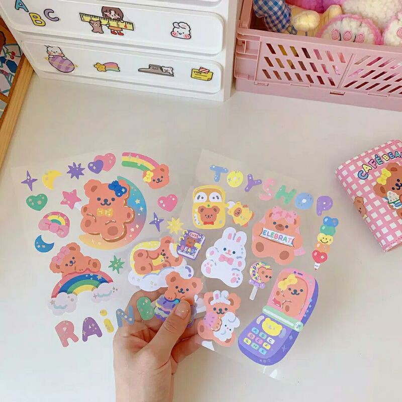 

kartun beruang kelinci stiker milkjoy bear bunny rabbit journal stiker dekorasi lucu beruang coklat