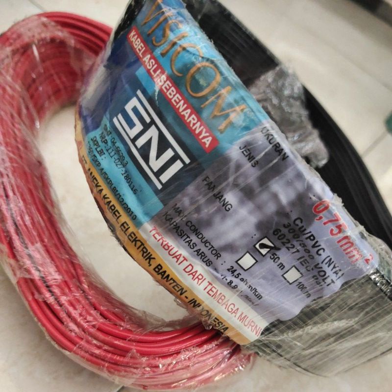 kabel tunggal kawat tembaga 0.75mm 50 meter 1 roll
